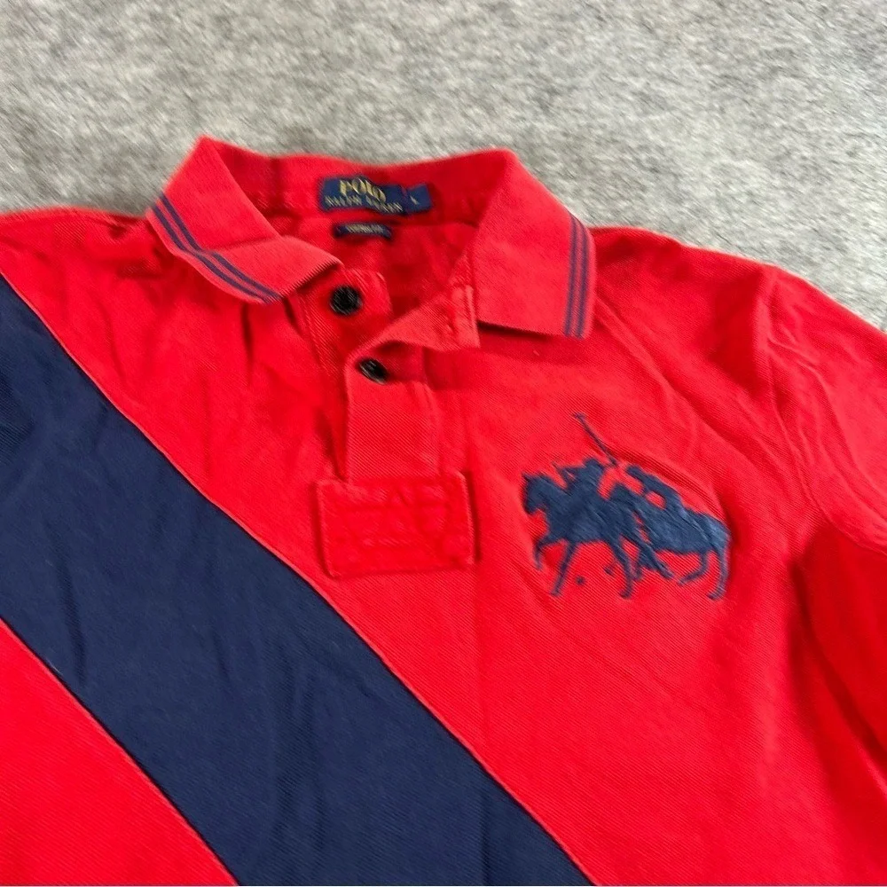 Polo by Ralph Lauren Polo Shirt Mens Large Red 3 Big Ponies Y2K Embroidered